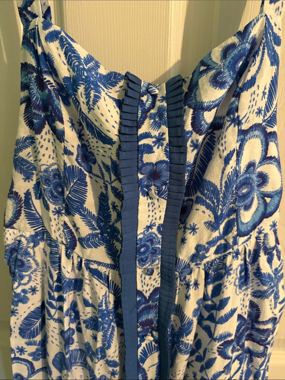 TCEC Blue and White Floral Maxi Dress with Spaghetti Straps - Picture 2 of 3
